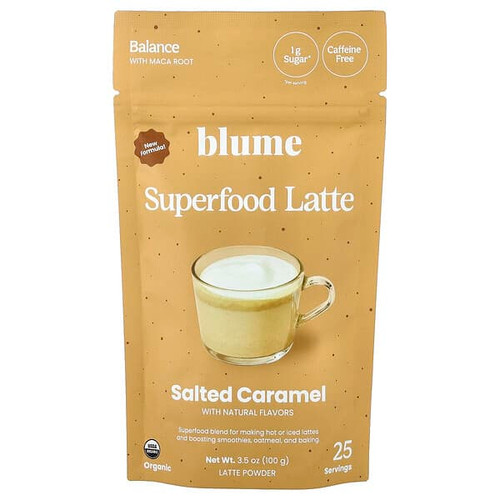 <img alt="Blume, Superfood Latte, Salted Caramel, Caffeine Free, 3.5 oz (100 g)" title="Blume, Superfood Latte, Salted Caramel, Caffeine Free, 3.5 oz (100 g),839172000644"