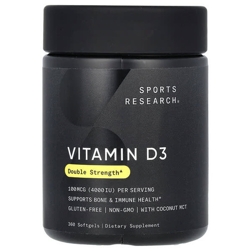 <img alt="Sports Research, Vitamin D3, 100 mcg (4,000 IU), 360 Softgels" title="Sports Research, Vitamin D3, 100 mcg (4,000 IU), 360 Softgels,023249091721"