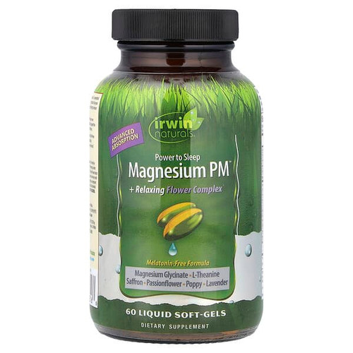 <img alt="Irwin Naturals, Magnesium PM + Relaxing Flower Complex, 60 Liquid Soft-Gels" title="Irwin Naturals, Magnesium PM + Relaxing Flower Complex, 60 Liquid Soft-Gels,840081413166"