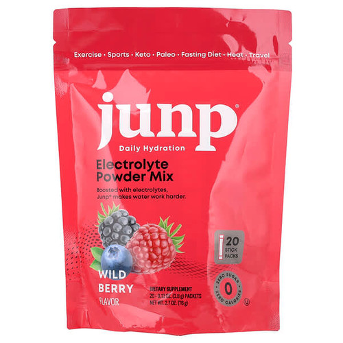 <img alt="JUNP Hydration, Electrolyte Powder Mix, Wild Berry, 20 Stick Packs, 0.13 oz (3.8 g) Each" title="JUNP Hydration, Electrolyte Powder Mix, Wild Berry, 20 Stick Packs, 0.13 oz (3.8 g) Each,848998062644"