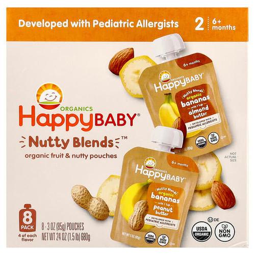 <img alt="Happy Family Organics, Happy Baby, Nutty Blends, 6+ Months, Variety Pack, 8 Pack, 3 oz (85 g) Each" title="Happy Family Organics, Happy Baby, Nutty Blends, 6+ Months, Variety Pack, 8 Pack, 3 oz (85 g) Each,819573018264"
