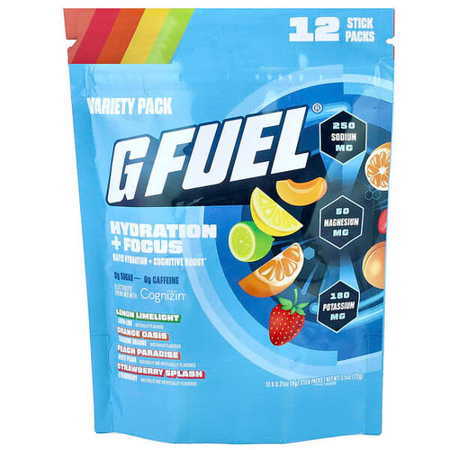 <img alt="G FUEL, Hydration + Focus, Electrolyte Drink Mix with Cognizin, Variety Pack, 12 Stick Packs, 0.21 oz (6 g) Each" title="G FUEL, Hydration + Focus, Electrolyte Drink Mix with Cognizin, Variety Pack, 12 Stick Packs, 0.21 oz (6 g) Each,810124604462"
