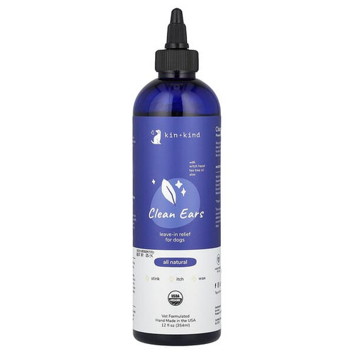 <img alt="Kin+Kind, Clean Ears, Leave-In Relief for Dogs, 12 fl oz (354 ml)" title="Kin+Kind, Clean Ears, Leave-In Relief for Dogs, 12 fl oz (354 ml),850027253633"