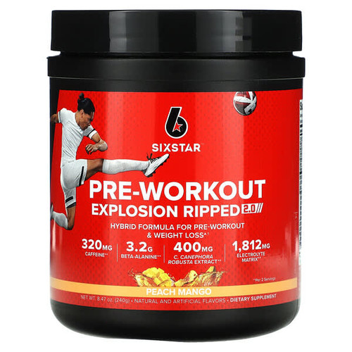 <img alt="SIXSTAR, Pre-Workout Explosion Ripped 2.0, Peach Mango, 8.47 oz (240 g)" title="SIXSTAR, Pre-Workout Explosion Ripped 2.0, Peach Mango, 8.47 oz (240 g),631656717457"