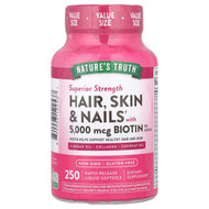Natures Truth, Hair, Skin & Nails with Biotin, Superior Strength, 250 Rapid Release Liquid Softgels