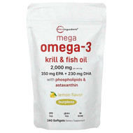 Micro Ingredients, Mega Omega-3 Krill & Fish Oil With Phospholipids & Astaxanthin, Lemon, 240 Softgels