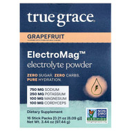 True Grace, ElectroMag, Electrolyte Powder, Grapefruit, 16 Stick Packs, 0.21 oz (6.09 g) Each