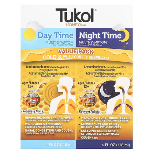 <img alt="Tukol, Honey. Multi-Symptom Cold & Flu, Day Time & Night Time Value Pack, Ages 12+, Natural Honey, 2 Pack, 4 fl oz (118 ml) Each" title="Tukol, Honey. Multi-Symptom Cold & Flu, Day Time & Night Time Value Pack, Ages 12+, Natural Honey, 2 Pack, 4 fl oz (118 ml) Each,650240052613"