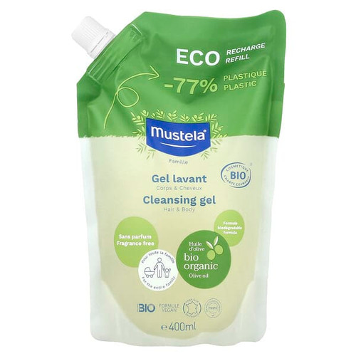 <img alt="Mustela, Eco Recharge Refill, Family, Cleansing Gel, Hair & Body, Fragrance Free, 400 ml" title="Mustela, Eco Recharge Refill, Family, Cleansing Gel, Hair & Body, Fragrance Free, 400 ml,3504105038724"