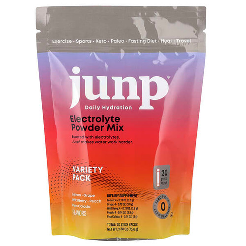 <img alt="JUNP Hydration, Electrolyte Powder Mix, Variety Pack , 20 Stick Packs, 2.68 oz (75.6 g)" title="JUNP Hydration, Electrolyte Powder Mix, Variety Pack , 20 Stick Packs, 2.68 oz (75.6 g),848998062613"