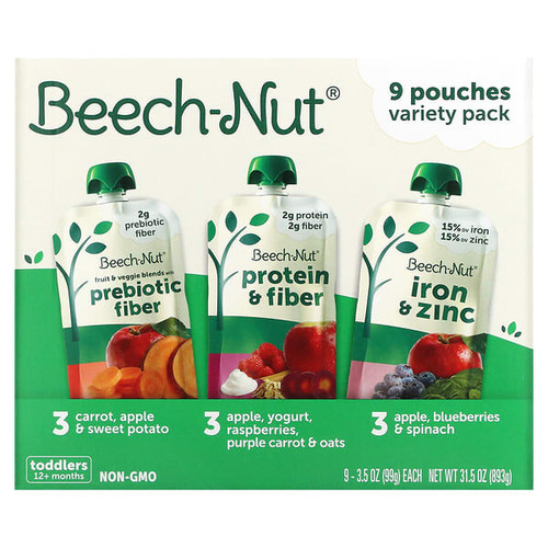 <img alt="Beech-Nut, Variety Pack, 12+ Months, 9 Pouches, 3.5 oz (99 g ) Each" title="Beech-Nut, Variety Pack, 12+ Months, 9 Pouches, 3.5 oz (99 g ) Each,052200200285"