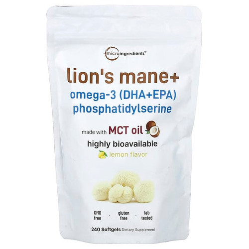 <img alt="Micro Ingredients, Lions Mane + Omega-3 (DHA+EPA) Phosphatidylserine, Lemon, 240 Softgels" title="Micro Ingredients, Lions Mane + Omega-3 (DHA+EPA) Phosphatidylserine, Lemon, 240 Softgels,850074438960"
