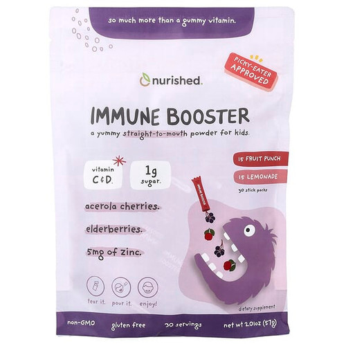 <img alt="Nurished, Immune Booster, Fruit Punch, Lemonade, 30 Stick Packs, 2.01 oz (57 g)" title="Nurished, Immune Booster, Fruit Punch, Lemonade, 30 Stick Packs, 2.01 oz (57 g),198168228135"