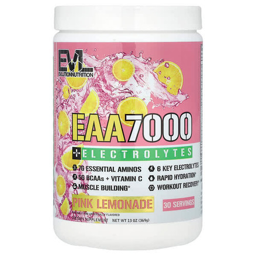 <img alt="EVLution Nutrition, EAA 7000 + Electrolytes, Pink Lemonade, 13 oz (369 g)" title="EVLution Nutrition, EAA 7000 + Electrolytes, Pink Lemonade, 13 oz (369 g),818901029958"