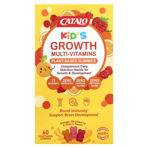 <img alt="CATALO, Kids Growth Multi-Vitamins, Plant Based Gummies, Age 2+, Orange, Strawberry & Cherry, 60 Vegetarian Gummies" title="CATALO, Kids Growth Multi-Vitamins, Plant Based Gummies, Age 2+, Orange, Strawberry & Cherry, 60 Vegetarian Gummies,810399026440"