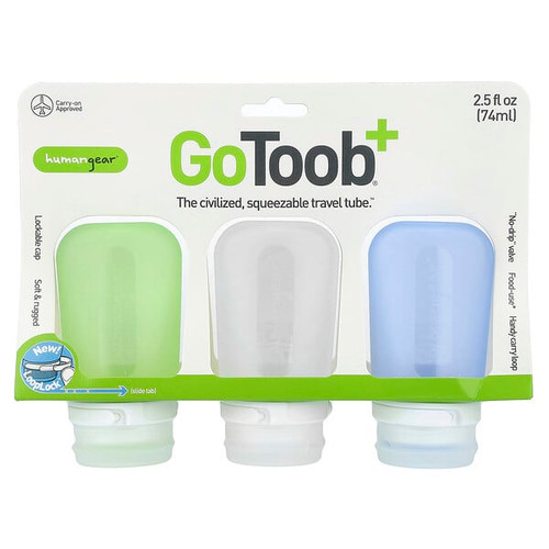 <img alt="Humangear, GoToob+, Travel Tube, Medium, Green, Clear & Blue, 3 Pack, 2.5 fl oz (74 ml) Each" title="Humangear, GoToob+, Travel Tube, Medium, Green, Clear & Blue, 3 Pack, 2.5 fl oz (74 ml) Each,091037531568"