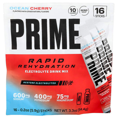 <img alt="Prime Hydration, Rapid Rehydration, Electrolyte Drink Mix, Ocean Cherry, 16 Sticks, 0.2 oz (5.9 g) Each" title="Prime Hydration, Rapid Rehydration, Electrolyte Drink Mix, Ocean Cherry, 16 Sticks, 0.2 oz (5.9 g) Each,810116129201"