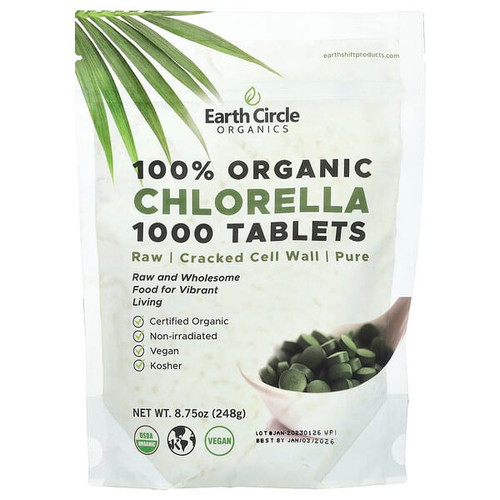 <img alt="Earth Circle Organics, 100% Organic Chlorella, 1,000 Tablets, 8.75 oz (248 g)" title="Earth Circle Organics, 100% Organic Chlorella, 1,000 Tablets, 8.75 oz (248 g),894932002504"