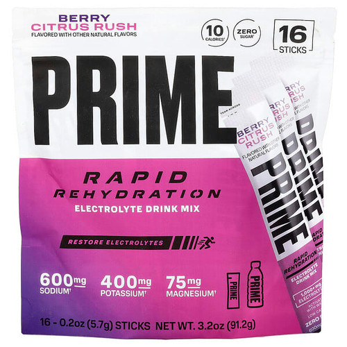 <img alt="Prime Hydration, Rapid Rehydration, Electrolyte Drink Mix, Berry Citrus Rush, 16 Sticks, 0.2 oz (5.7 g) Each" title="Prime Hydration, Rapid Rehydration, Electrolyte Drink Mix, Berry Citrus Rush, 16 Sticks, 0.2 oz (5.7 g) Each,810116129188"