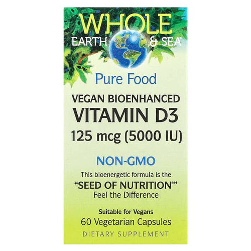 <img alt="Natural Factors, Whole Earth & Sea, Vegan Bioenhanced Vitamin D3, 125 mcg (5,000 IU), 60 Vegetarian Capsules" title="Natural Factors, Whole Earth & Sea, Vegan Bioenhanced Vitamin D3, 125 mcg (5,000 IU), 60 Vegetarian Capsules,068958355160"