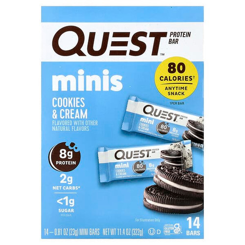 <img alt="Quest Nutrition, Minis, Protein Bar, Cookies & Cream, 14 Bars, 0.81 oz (23 g) Each" title="Quest Nutrition, Minis, Protein Bar, Cookies & Cream, 14 Bars, 0.81 oz (23 g) Each,888849012732"