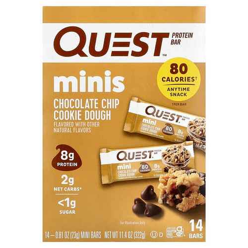 <img alt="Quest Nutrition, Minis, Protein Bar, Chocolate Chip Cookie Dough, 14 Bars, 0.81 oz (23 g) Each" title="Quest Nutrition, Minis, Protein Bar, Chocolate Chip Cookie Dough, 14 Bars, 0.81 oz (23 g) Each,888849012701"