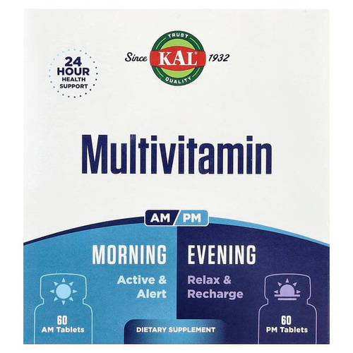 <img alt="KAL, Multivitamin, Morning & Evening, 2 Pack, 60 Tablets Each" title="KAL, Multivitamin, Morning & Evening, 2 Pack, 60 Tablets Each,021245581406"