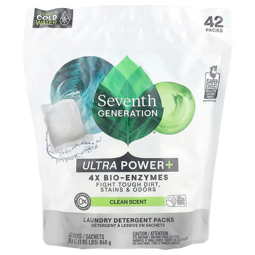 <img alt="Seventh Generation, Laundry Detergent Packs, Ultra Power +, Clean Scent, 42 Packs, 29.6 oz (840 g)" title="Seventh Generation, Laundry Detergent Packs, Ultra Power +, Clean Scent, 42 Packs, 29.6 oz (840 g),732913230013"
