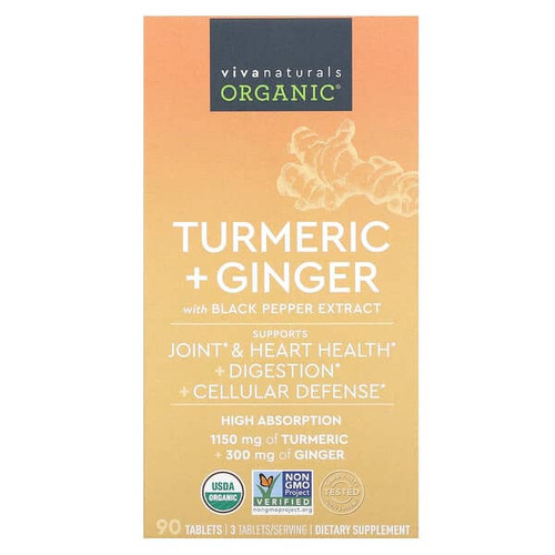 <img alt="Viva Naturals, Organic, Turmeric + Ginger, 90 Tablets" title="Viva Naturals, Organic, Turmeric + Ginger, 90 Tablets,811067030899"