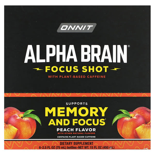 <img alt="Onnit, Alpha BRAIN Focus Shot, Peach, 6 Bottles, 2.5 fl oz (75 ml) Each" title="Onnit, Alpha BRAIN Focus Shot, Peach, 6 Bottles, 2.5 fl oz (75 ml) Each,819444017631"