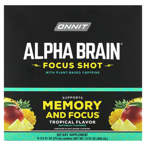 <img alt="Onnit, Alpha BRAIN Focus Shot, Tropical, 6 Bottles, 2.5 fl oz (75 ml) Each" title="Onnit, Alpha BRAIN Focus Shot, Tropical, 6 Bottles, 2.5 fl oz (75 ml) Each,819444017662"