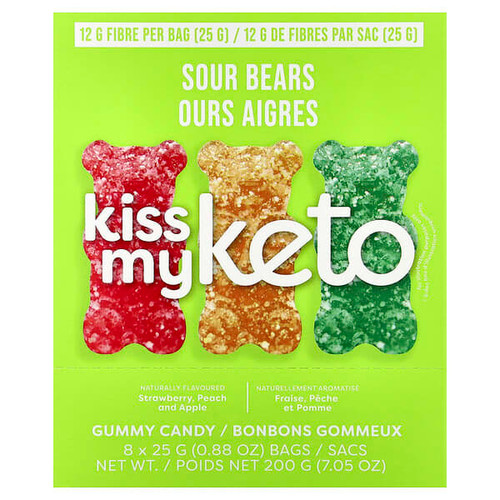 <img alt="Kiss My Keto, Gummy Candy, Sour Bears, 8 Bags, 0.88 oz (25 g)" title="Kiss My Keto, Gummy Candy, Sour Bears, 8 Bags, 0.88 oz (25 g),850026755497"