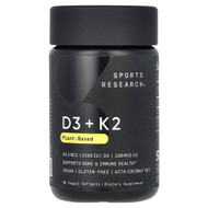 <img alt="Sports Research, D3 + K2, Plant-Based, 62.5 mcg-100 mcg, 60 Veggie Softgels" title="Sports Research, D3 + K2, Plant-Based, 62.5 mcg-100 mcg, 60 Veggie Softgels,023249091660"