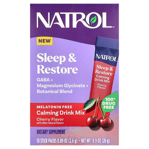 <img alt="Natrol, Sleep & Restore, Calming Drink Mix, Melatonin Free, Cherry, 10 Stick Packs, 0.09 oz (2.6 g) Each" title="Natrol, Sleep & Restore, Calming Drink Mix, Melatonin Free, Cherry, 10 Stick Packs, 0.09 oz (2.6 g) Each,047469083571"