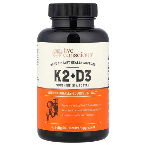 <img alt="Live Conscious, K2+D3, 60 Softgels" title="Live Conscious, K2+D3, 60 Softgels,850008273025"