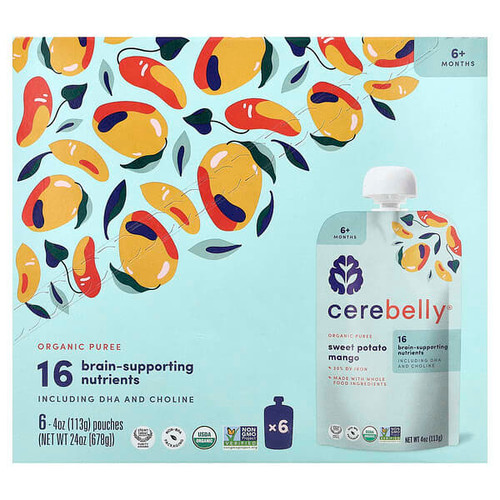 <img alt="Cerebelly, Organic Puree, 6+ Months, Sweet Potato, Mango, 6 Pouches, 4 oz (113 g) Each" title="Cerebelly, Organic Puree, 6+ Months, Sweet Potato, Mango, 6 Pouches, 4 oz (113 g) Each,850003898391"
