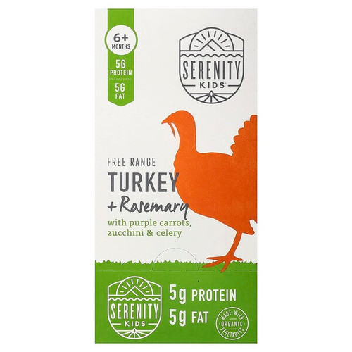 <img alt="Serenity Kids, Free Range Turkey + Rosemary with Purple Carrots, Zucchini & Celery, 6+ Months, 6 Pouches, 3.5 oz (99 g) Each" title="Serenity Kids, Free Range Turkey + Rosemary with Purple Carrots, Zucchini & Celery, 6+ Months, 6 Pouches, 3.5 oz (99 g) Each,850000411500"