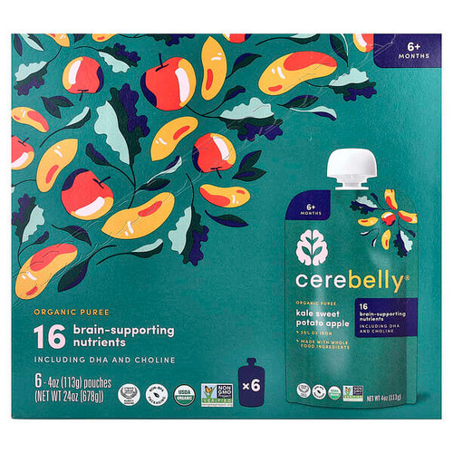<img alt="Cerebelly, Organic Puree, 6+ Months, Kale, Sweet Potato, Apple, 6 Pouches, 4 oz (113 g) Each" title="Cerebelly, Organic Puree, 6+ Months, Kale, Sweet Potato, Apple, 6 Pouches, 4 oz (113 g) Each,850003898674"