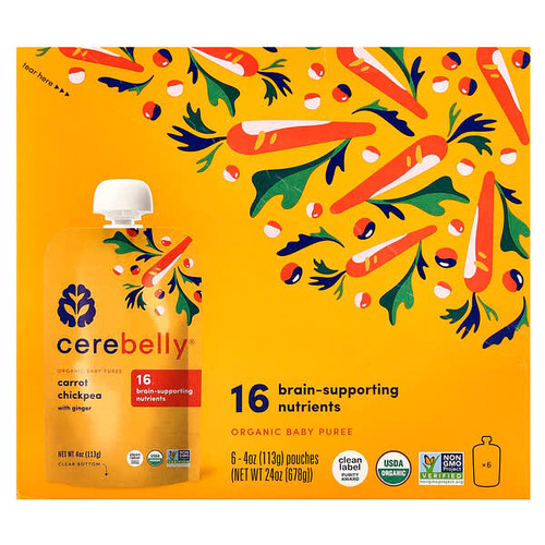 <img alt="Cerebelly, Organic Baby Puree, Carrot Chickpea with Ginger, 6 Pouches, 4 oz (113 g) Each" title="Cerebelly, Organic Baby Puree, Carrot Chickpea with Ginger, 6 Pouches, 4 oz (113 g) Each,850003898452"