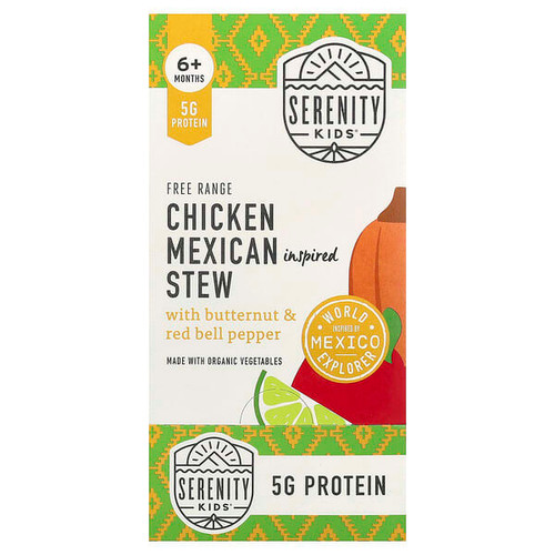 <img alt="Serenity Kids, Free Range Chicken Mexican Inspired Stew with Butternut & Red Bell Pepper, 6+ Months, 6 Pouches, 3.5 oz (99 g) Each" title="Serenity Kids, Free Range Chicken Mexican Inspired Stew with Butternut & Red Bell Pepper, 6+ Months, 6 Pouches, 3.5 oz (99 g) Each,850000411876"