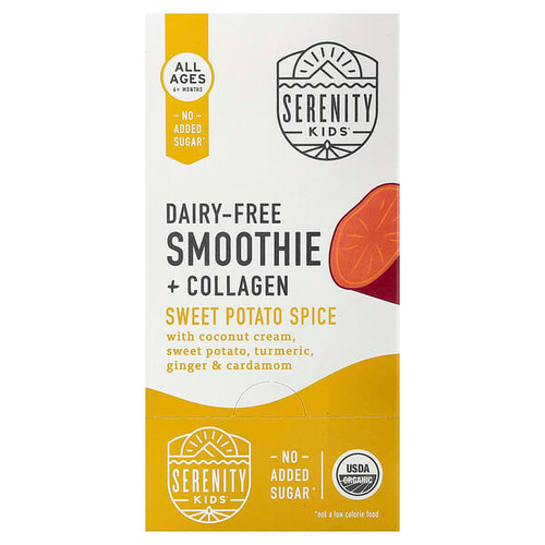 <img alt="Serenity Kids, Dairy-Free Smoothie + Collagen, Sweet Potato Spice, All Ages 6+ Months, 6 Pouches, 3.5 oz (99 g) Each" title="Serenity Kids, Dairy-Free Smoothie + Collagen, Sweet Potato Spice, All Ages 6+ Months, 6 Pouches, 3.5 oz (99 g) Each,850000411692"