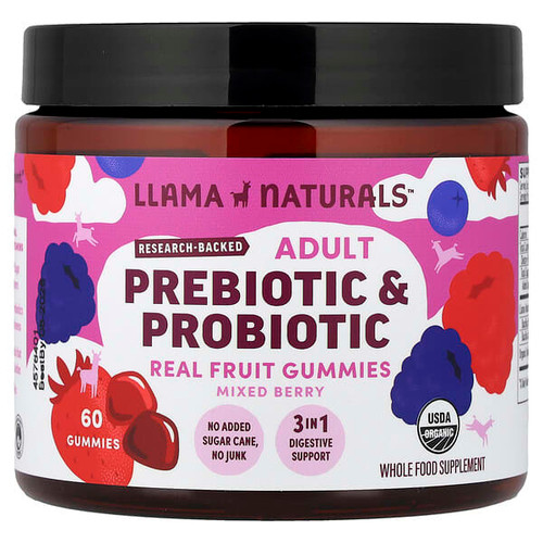 <img alt="Llama Naturals, Adult Prebiotic & Probiotic, Real Fruit Gummies, Mixed Berry, 60 Gummies" title="Llama Naturals, Adult Prebiotic & Probiotic, Real Fruit Gummies, Mixed Berry, 60 Gummies,860012225934"