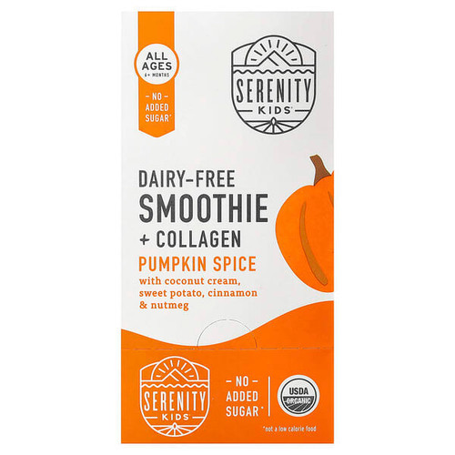 <img alt="Serenity Kids, Dairy-Free Smoothie + Collagen, All Ages 6+ Months, Pumpkin Spice, 6 Pouches, 3.5 oz (99 g) Each" title="Serenity Kids, Dairy-Free Smoothie + Collagen, All Ages 6+ Months, Pumpkin Spice, 6 Pouches, 3.5 oz (99 g) Each,850000411708"