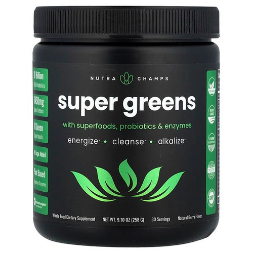 <img alt="NutraChamps, Super Greens With Superfoods, Probiotics & Enzymes, Natural Berry, 9.10 oz (258 g)" title="NutraChamps, Super Greens With Superfoods, Probiotics & Enzymes, Natural Berry, 9.10 oz (258 g),621983999862"