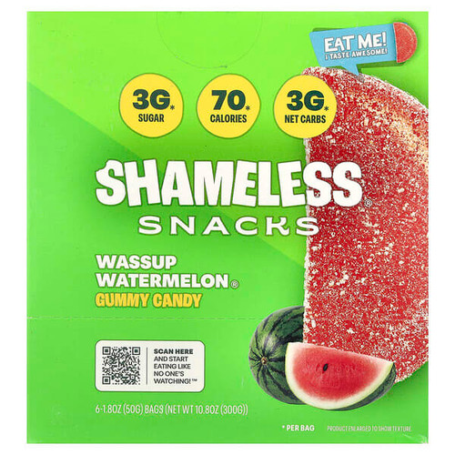 <img alt="Shameless Snacks, Wassup Watermelon, Gummy Candy, 6 Bags, 1.8 oz (50 g) Each" title="Shameless Snacks, Wassup Watermelon, Gummy Candy, 6 Bags, 1.8 oz (50 g) Each,20810098570552"