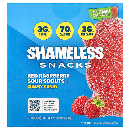 <img alt="Shameless Snacks, Gummy Candy, Red Raspberry Sour Scouts, 6 Bags, 1.8 oz (50 g) Each" title="Shameless Snacks, Gummy Candy, Red Raspberry Sour Scouts, 6 Bags, 1.8 oz (50 g) Each,20810098570538"