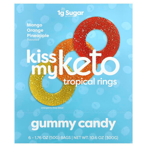 <img alt="Kiss My Keto, Gummy Candy, Tropical Rings, Mango Orange Pineapple, 6 Bags, 1.76 oz (50 g ) Each" title="Kiss My Keto, Gummy Candy, Tropical Rings, Mango Orange Pineapple, 6 Bags, 1.76 oz (50 g ) Each,850011143872"