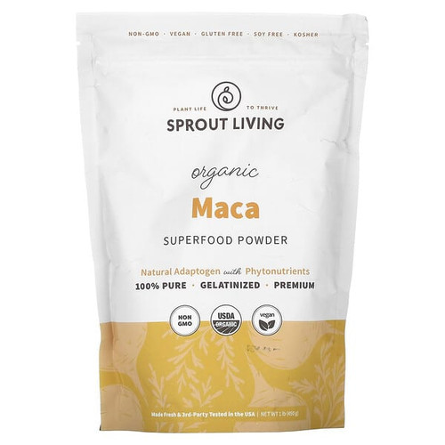 <img alt="Sprout Living, Organic Maca, Superfood Powder, 1 lb (454 g)" title="Sprout Living, Organic Maca, Superfood Powder, 1 lb (454 g),852457007947"