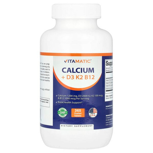 <img alt="Vitamatic, Calcium + D3, K2, B12, 365 Coated Tablets" title="Vitamatic, Calcium + D3, K2, B12, 365 Coated Tablets,810078475118"