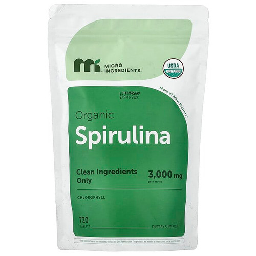 <img alt="Micro Ingredients, Organic Spirulina, 720 Tablets (500 mg per Tablet)" title="Micro Ingredients, Organic Spirulina, 720 Tablets (500 mg per Tablet),850015616525"